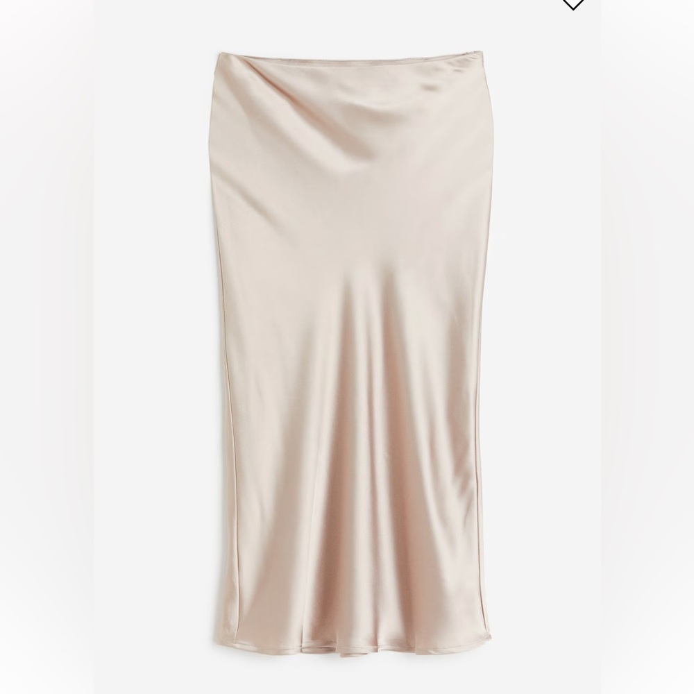 H&M Satin Champagne Slip Midi Skirt Women’s Size Large Stretch BRAND NEW